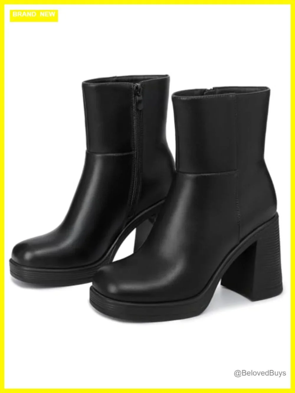 Platform Ankle Boots Chunky Block Heel Square Toe Booties